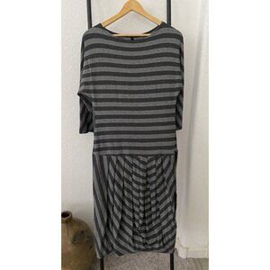 Marimekko Drop Waist Gray Black Stripe Dress Size M